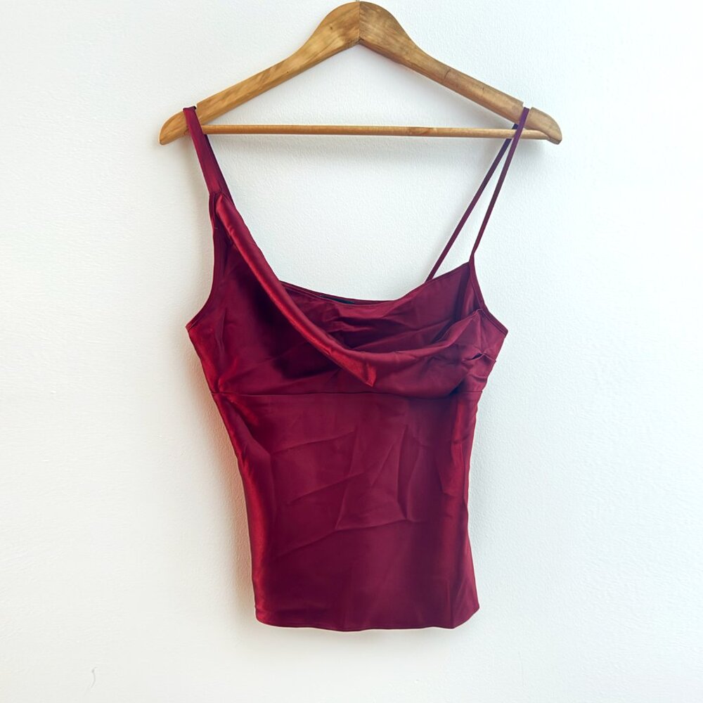 Club Monaco Maroon Dark Red Silk Tank Top with Asymmetrical Neckline